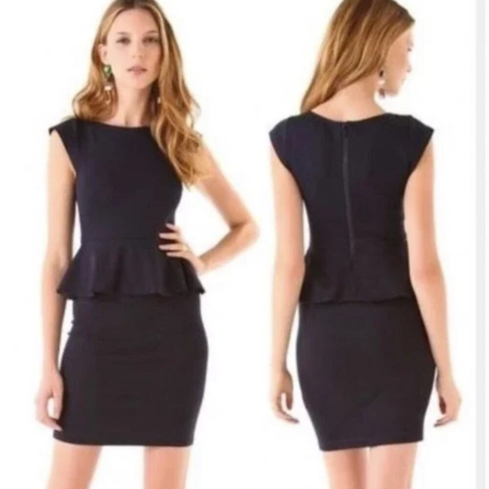 Alice + Olivia Employed Peplum Black Silhouette Career Cap Sleeves Dress